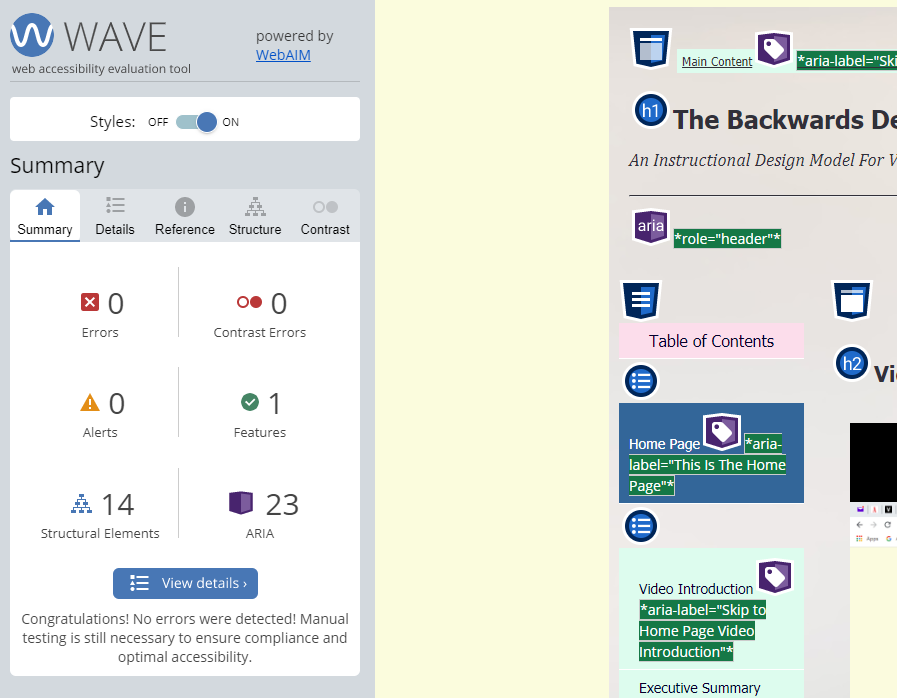 WAVE Test Results for Home Page