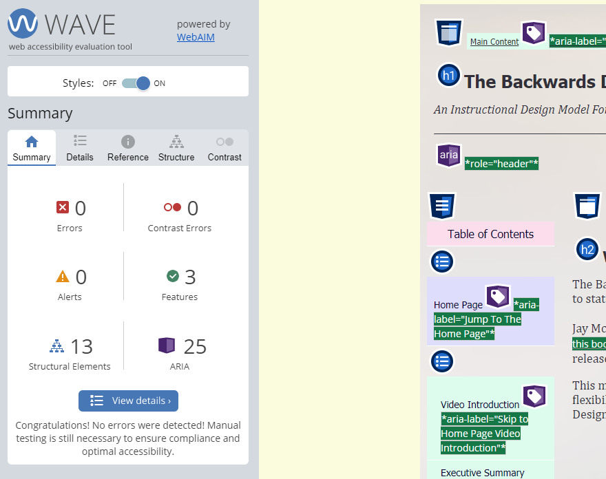 WAVE Test Results for The Model Page